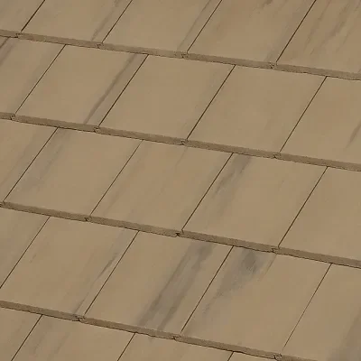 Official Westlake manufacturer image showing Saxony 900 Slate concrete roof tile in Desert Tan - Black Antique from the Okeechobee plant.